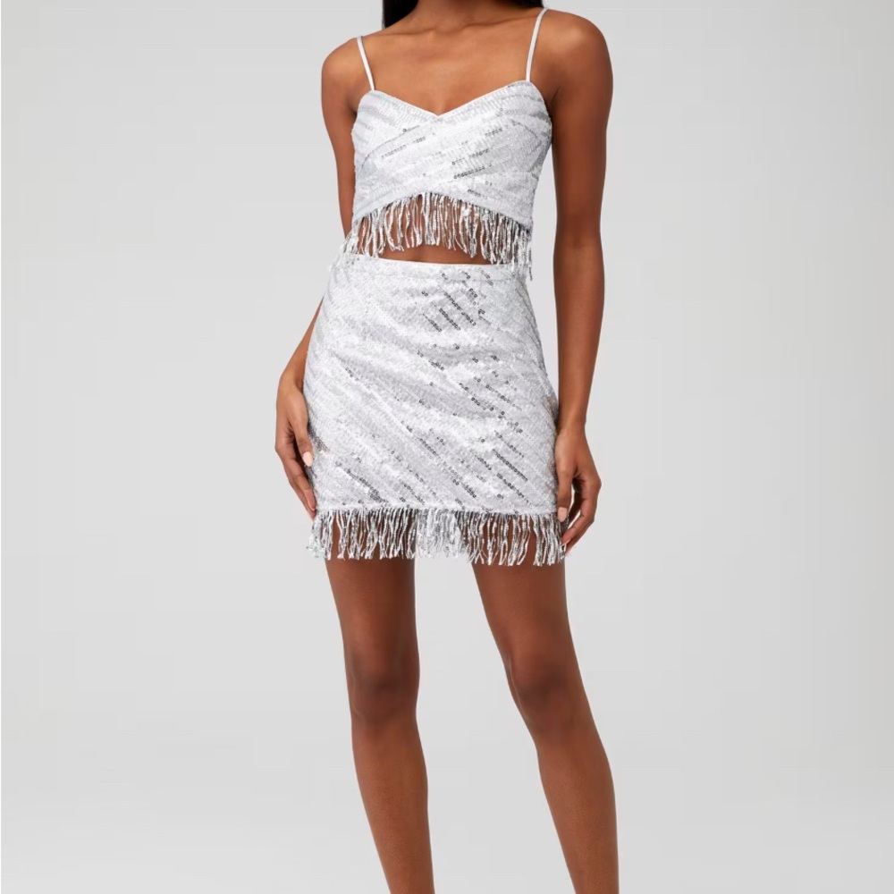 SAYLOR PERSEPHONE White Silver Sequin Fringe Set, Small